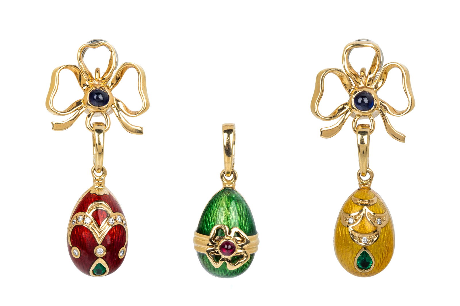 18K LTD. ED. FABERGE EGG PENDANT & EARRING SET 25g (1 of 4)
