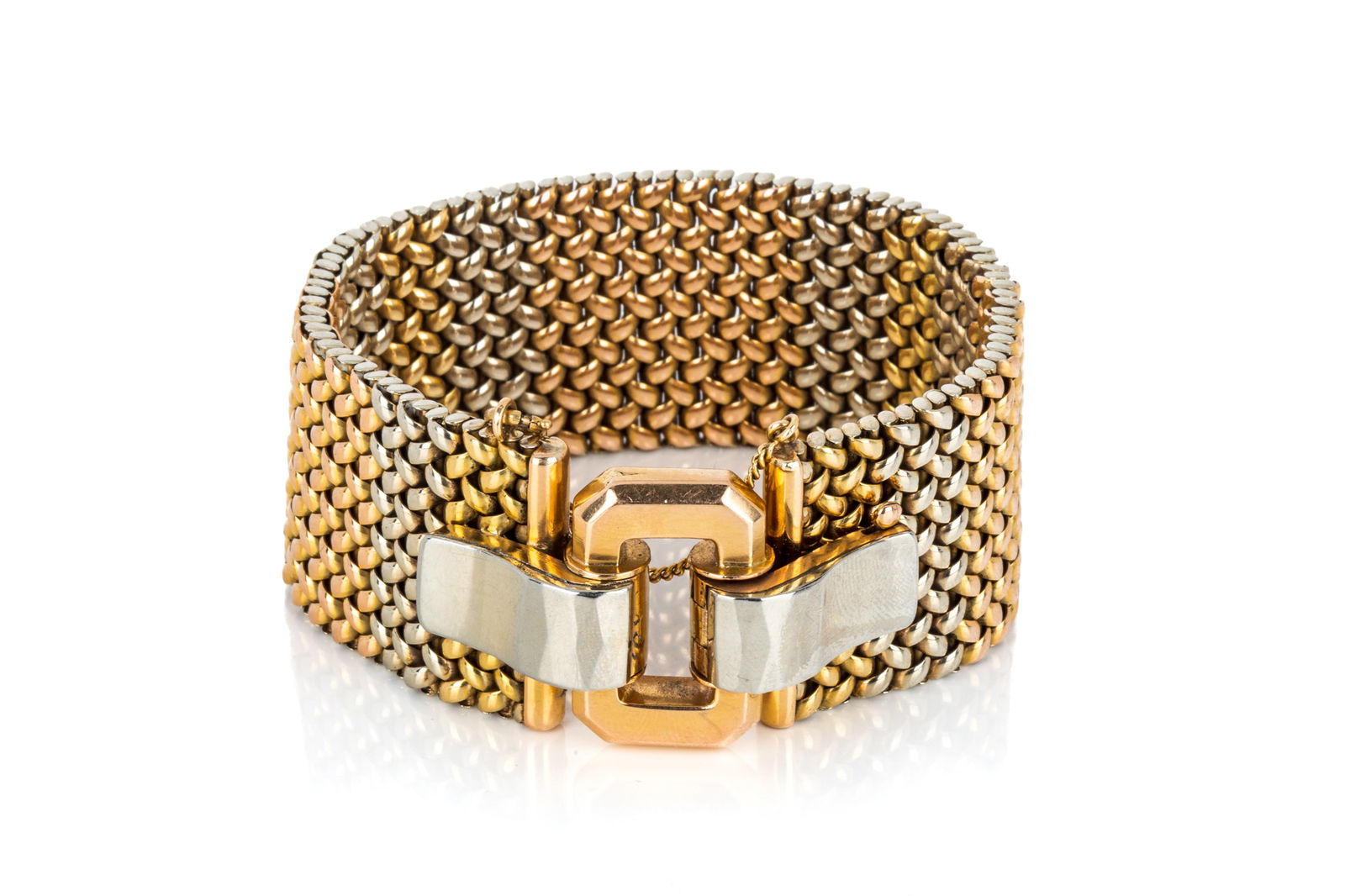 18K ITALIAN TRI-GOLD STATEMENT BRACELET 121.9g (1 of 7)