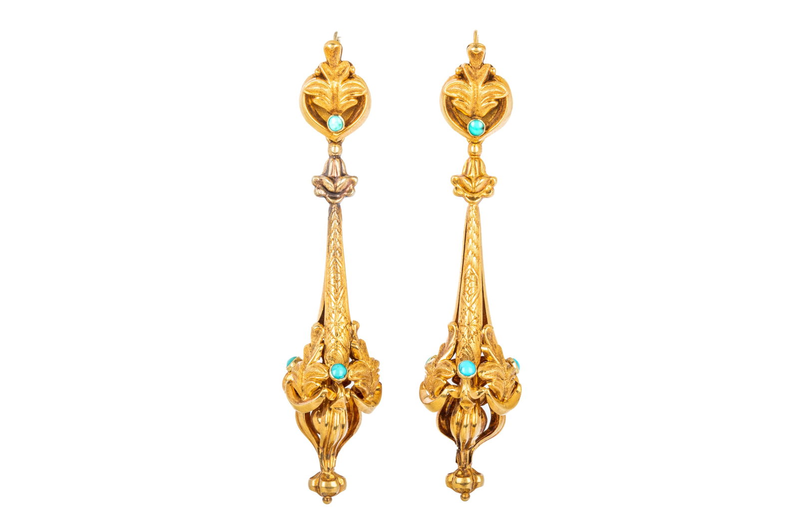 VICTORIAN 18K DAY & NIGHT DROP EARRINGS 9.3g (1 of 3)