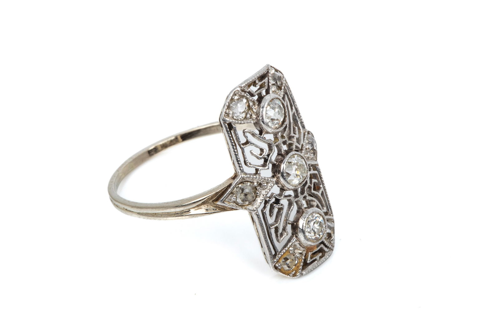 14K WHITE GOLD ART DECO DIAMOND RING 2.3g (1 of 3)