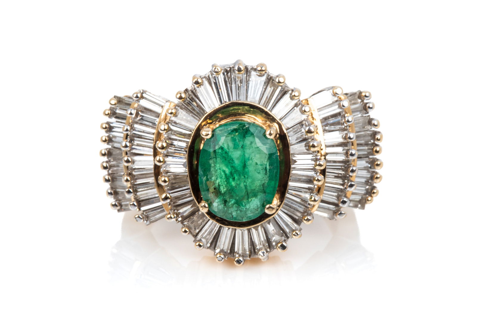 14K YELLOW GOLD EMERALD & DIAMOND RING 8.7g (1 of 3)