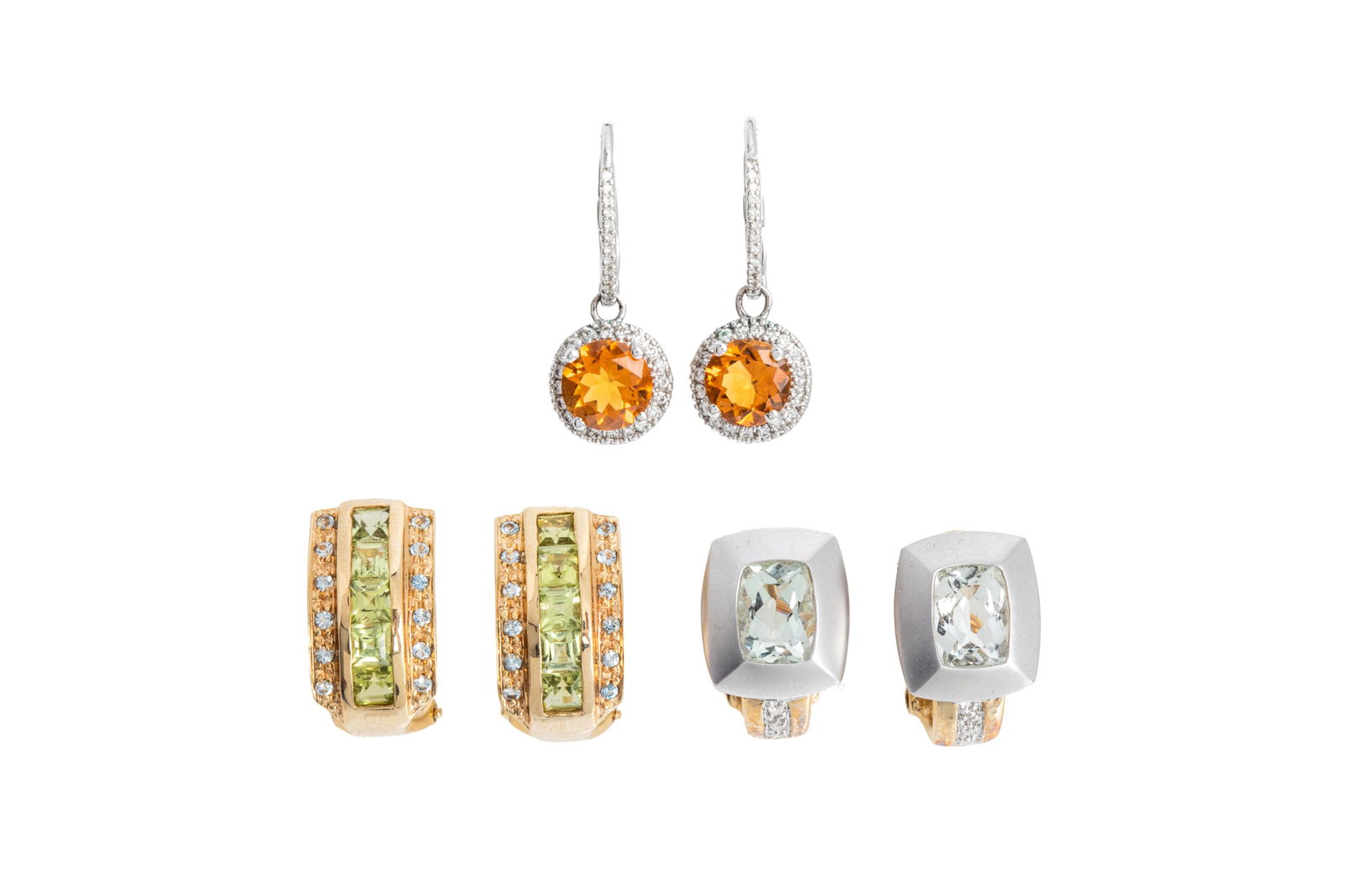 3 PAIRS OF 14K DIAMOND & GEMSTONE EARRINGS 13.7g (1 of 4)