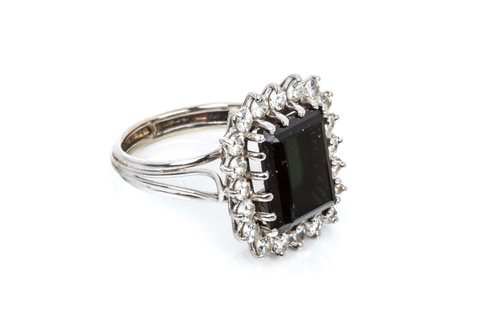 PLATINUM GREEN TOURMALINE & DIAMOND RING 5.8g (1 of 2)