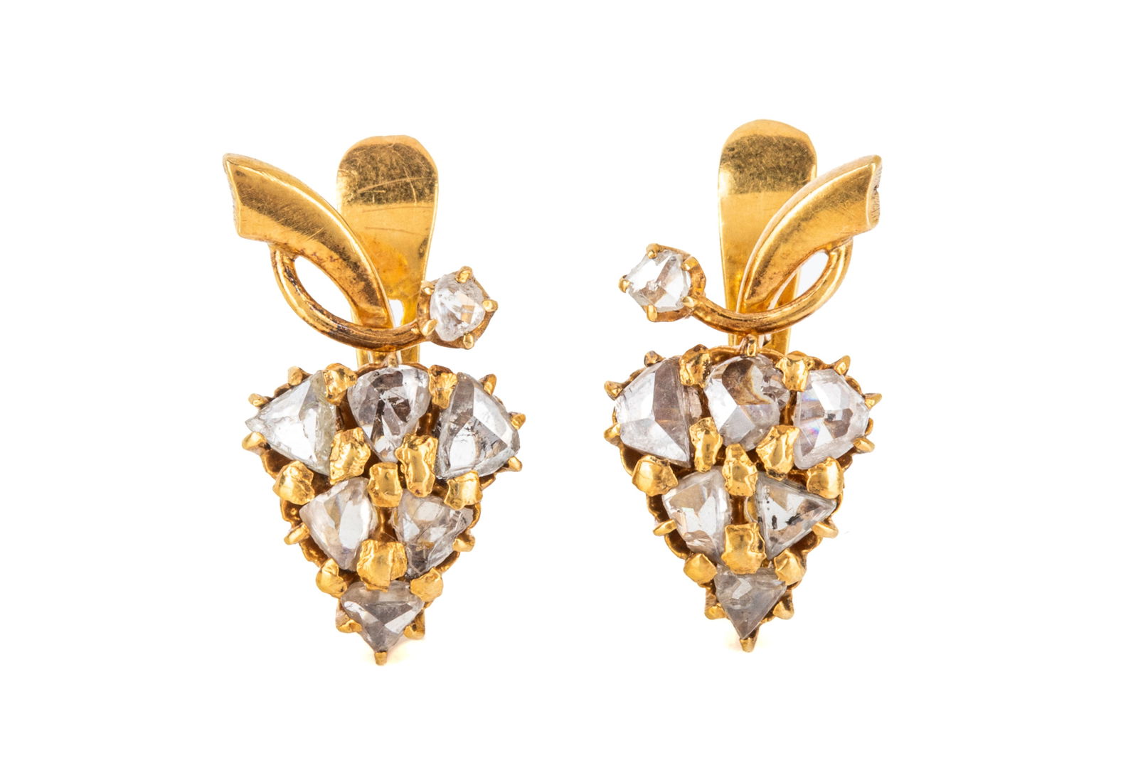 14K ROSE CUT DIAMOND CLUSTER EARRINGS 7.2g (1 of 3)