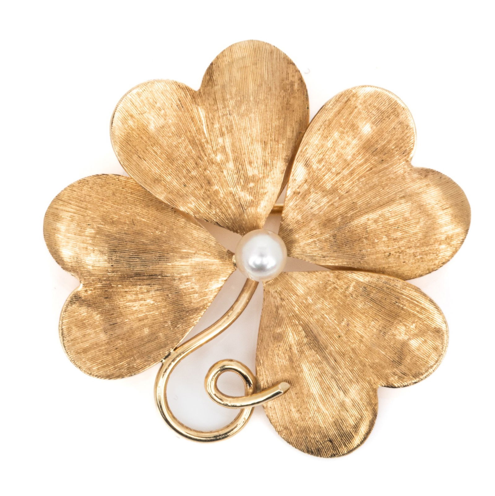 BIRKS 14K GOLD FOUR-LEAF CLOVER BROOCH 5.2g (1 of 3)