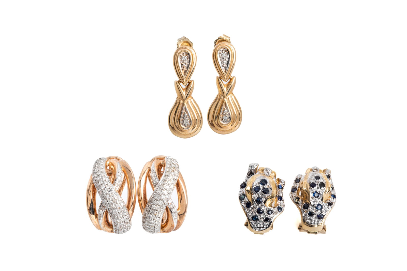 3 PAIRS OF 14K DIAMOND & GEMSTONE EARRINGS 17g (1 of 4)