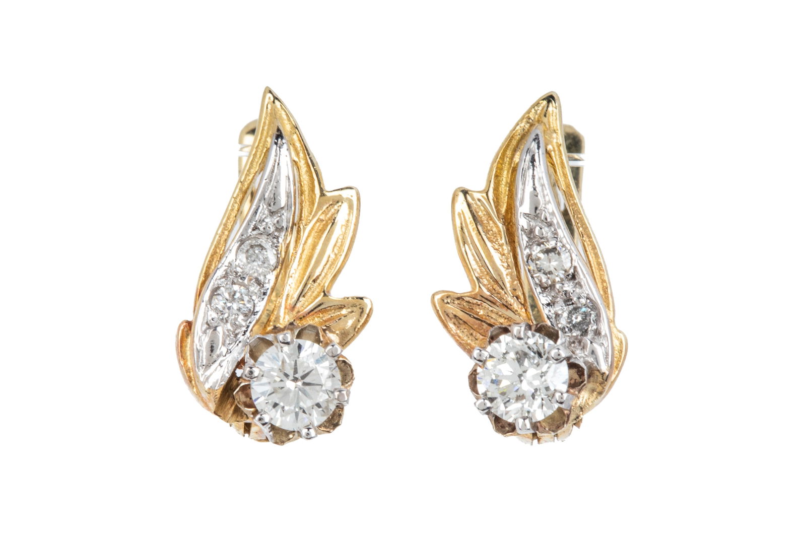 14K BUTTERCUP SET DIAMOND EARRINGS 3.6g (1 of 3)