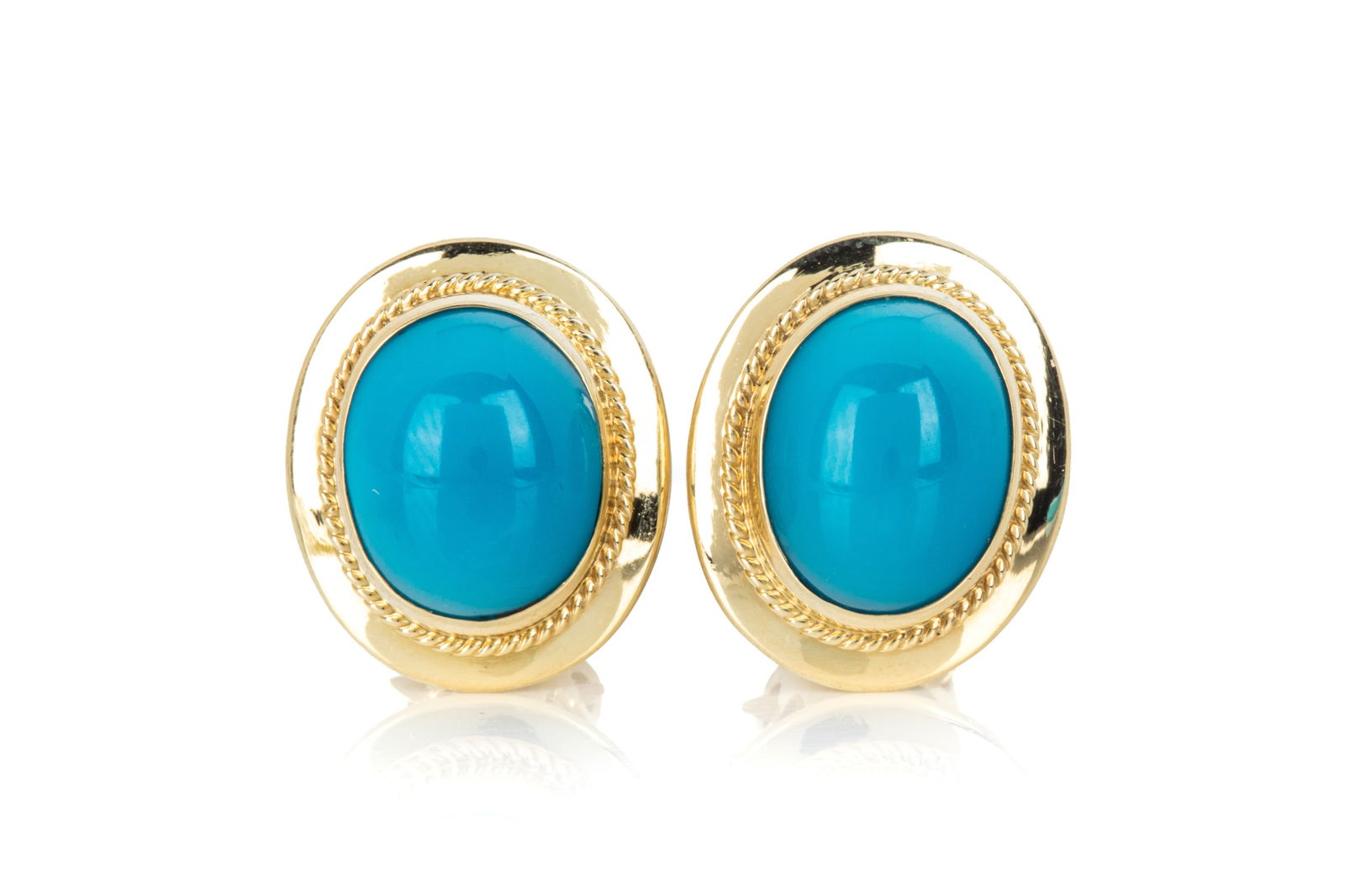 18K YELLOW TURQUOISE EARRINGS 8.5g (1 of 3)