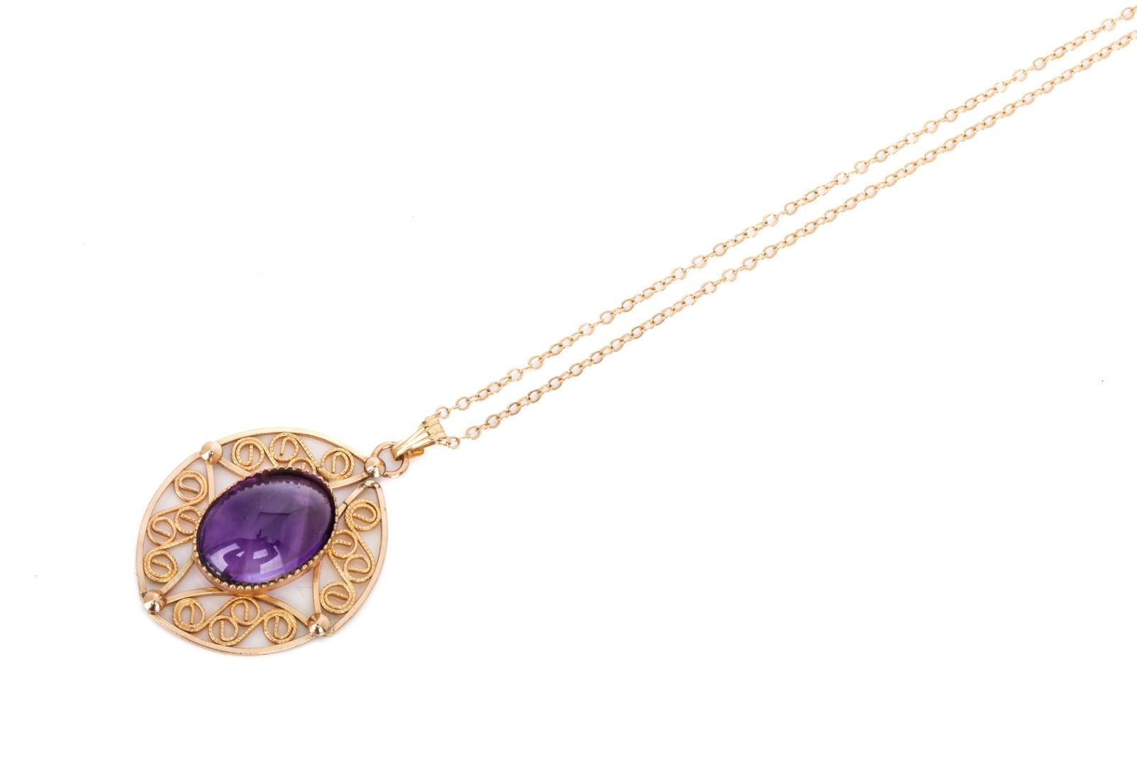 14K GOLD FILIGREE AMETHYST NECKLACE 4.9g (1 of 5)