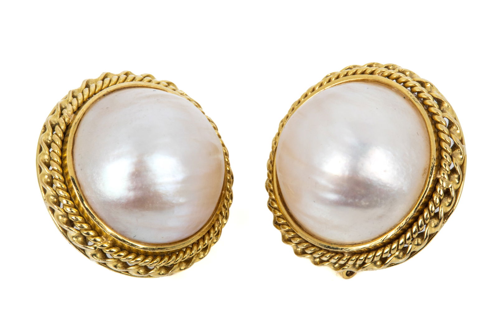 18K YELLOW GOLD MABE PEARL EARRINGS 18.8g (1 of 3)