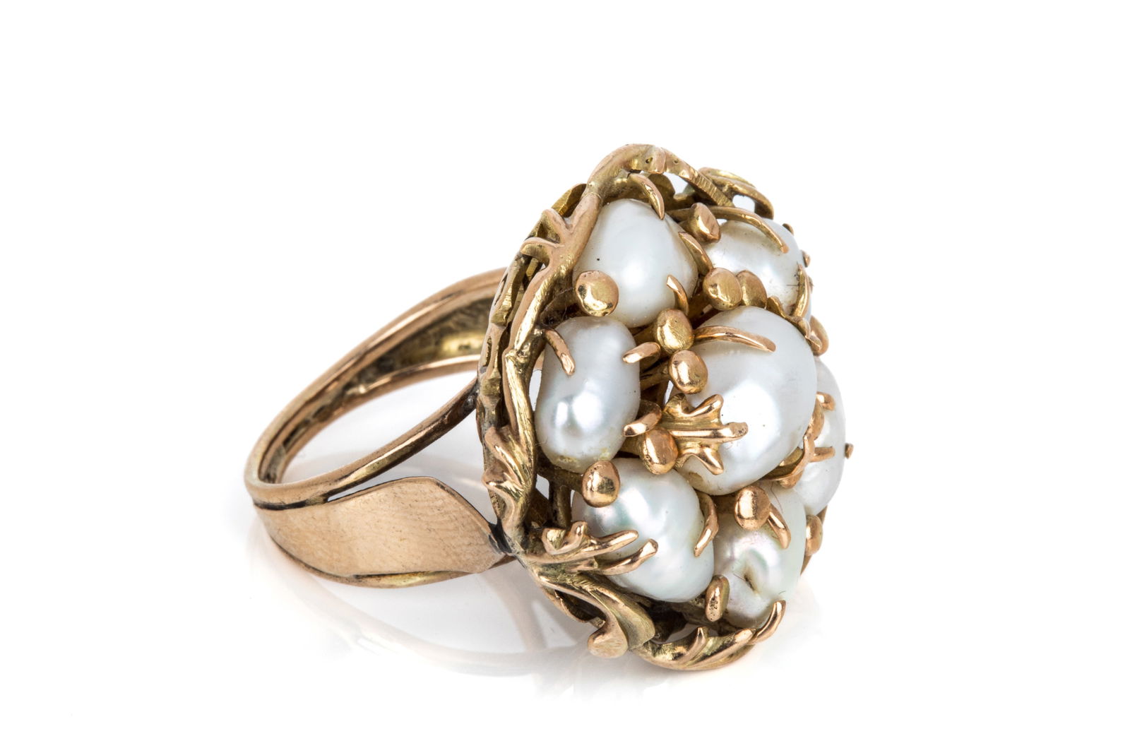 14K YELLOW GOLD PEARL CLUSTER RING 13.3g (1 of 3)