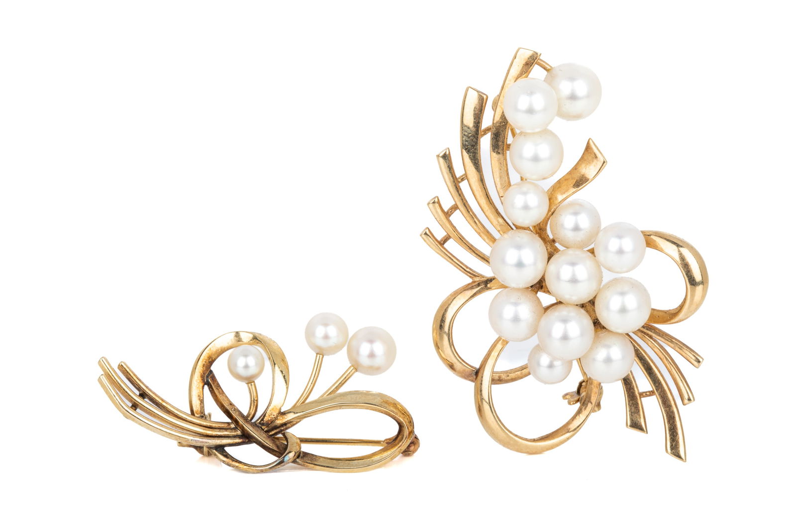 14K GOLD & PEARL GARLAND BROOCH PAIRING 20g (1 of 4)
