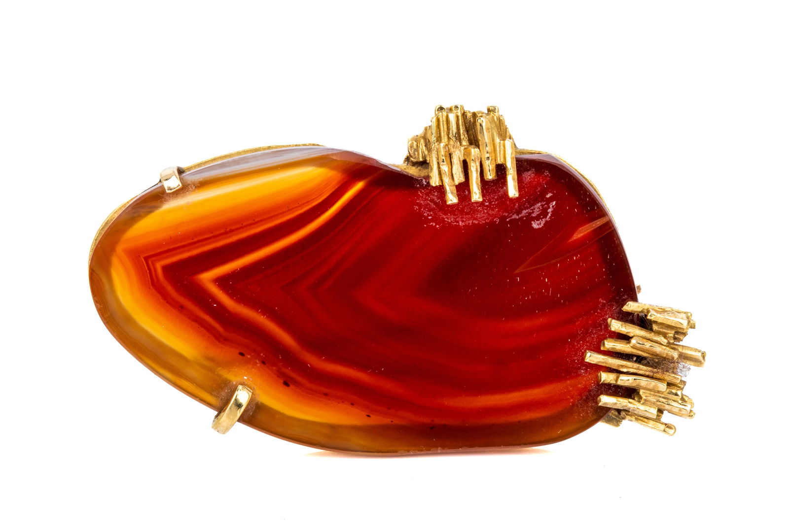 18K BANDED CARNELIAN BRUTALIST BROOCH 18g (1 of 3)