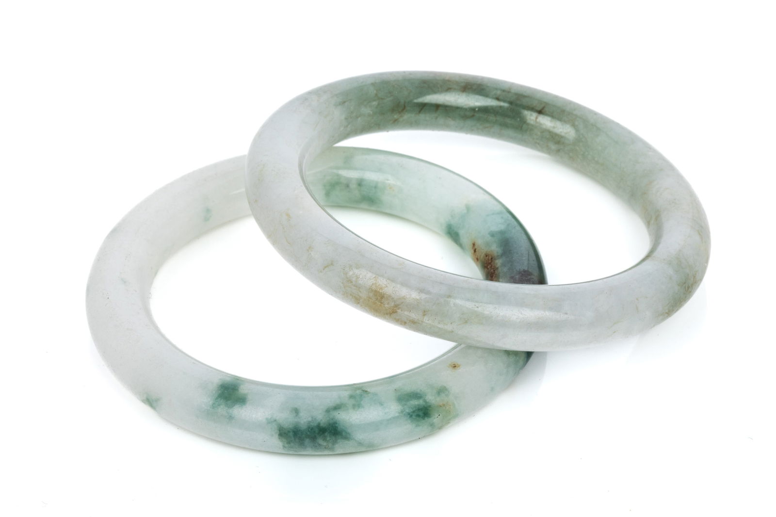PAIR OF A GRADE JADEITE BANGLES, 2 SIZES, NEST BOX (1 of 3)