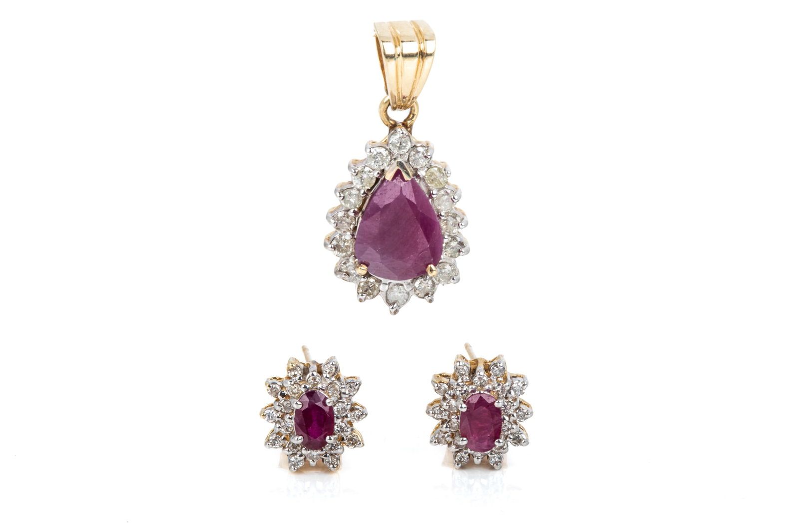 14K RUBY & DIAMOND PENDANT & EARRING SET 9.4g (1 of 4)