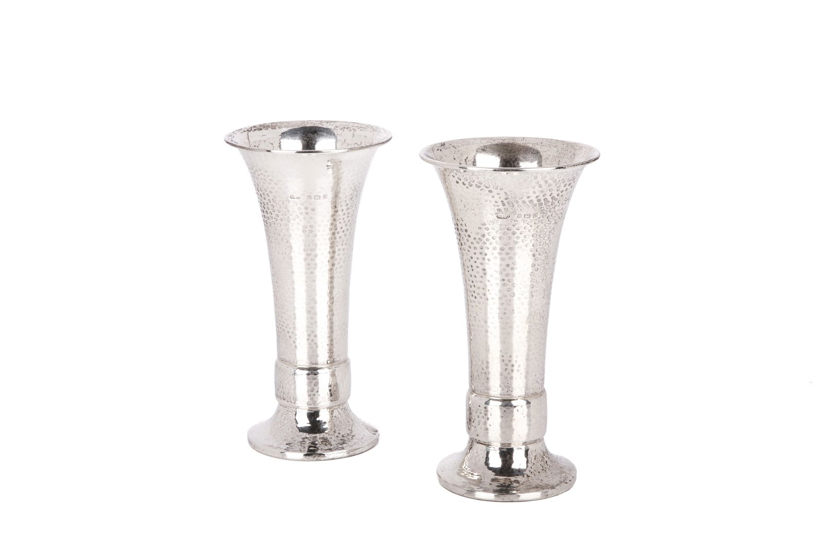 A.E. JONES ARTS & CRAFTS HAMMERED SILVER VASES - 2