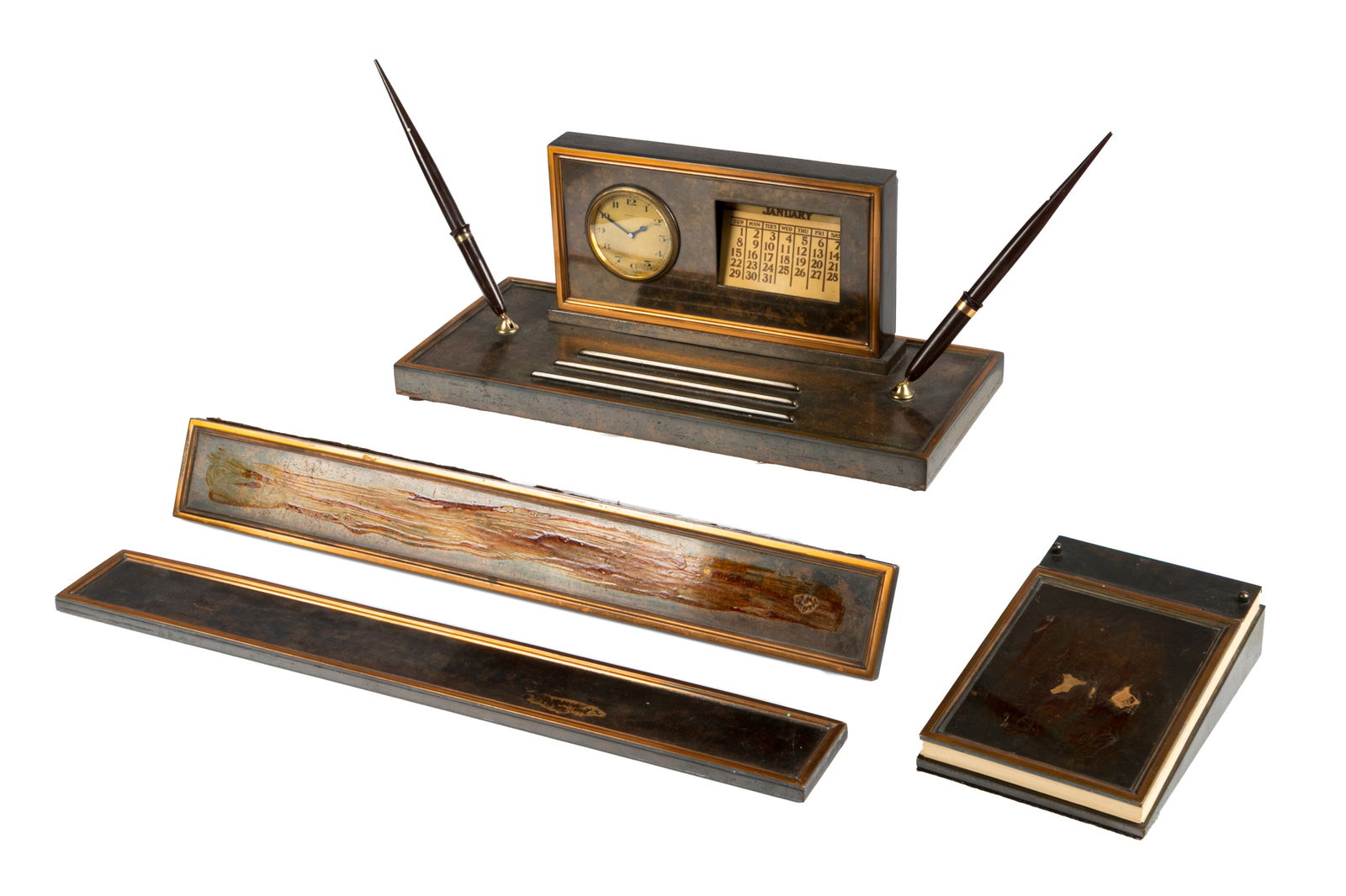 THREE PC TIFFANY STUDIOS BRONZE DESK SET - 2