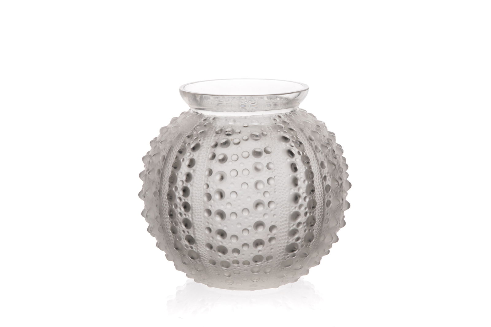 RENE LALIQUE "OURSIN" FROSTED VASE: "Sea Urchin" frosted glass vase H. 7" (18 cm) x Dia. 5" (13 cm)