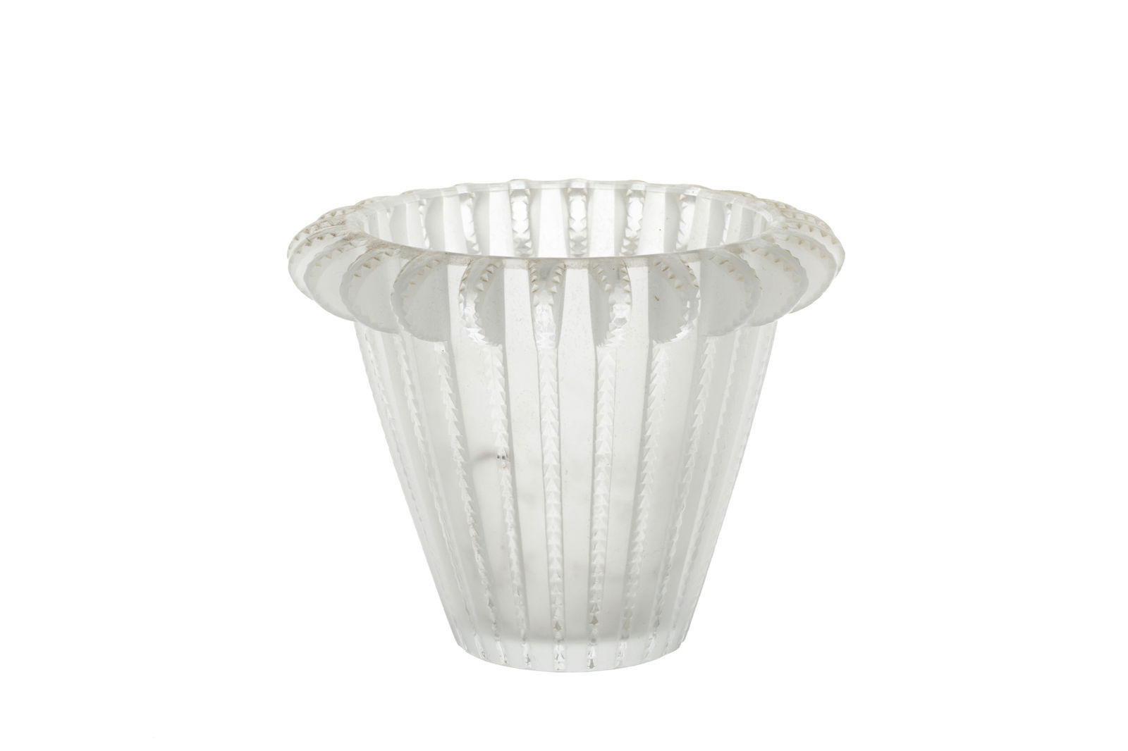 LALIQUE "ROYAT" FROSTED GLASS VASE: H. 6 1/8" x Dia, 7 3/4"