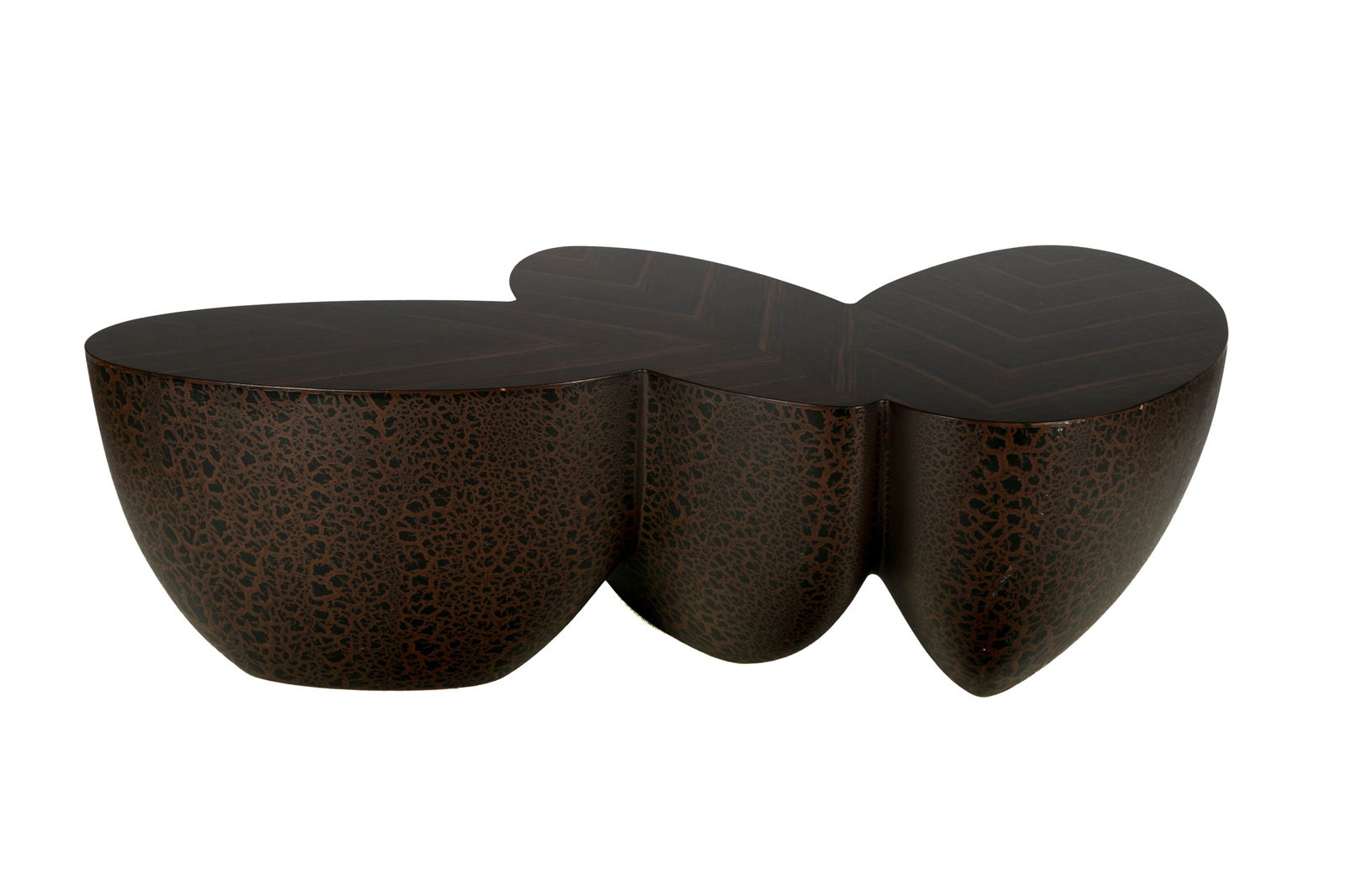 WENDELL CASTLE THREE-LOBED SIZZLE COFFEE TABLE: Signed on lower lobe of table. H. 17 1/4" x W. 56" x D. 31"
