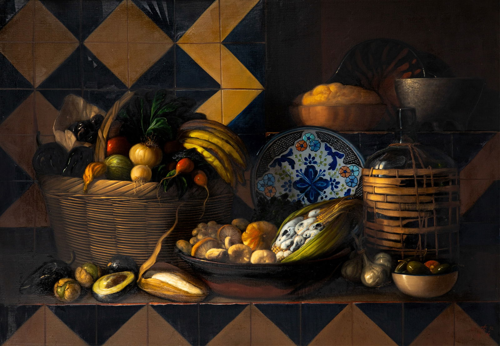 ARMANDO AHUATZI (Mexican, b. 1950): Still Life (1992) Oil on canvas Signed and dated lower right H. 27 3/4" x W. 39 1/2"