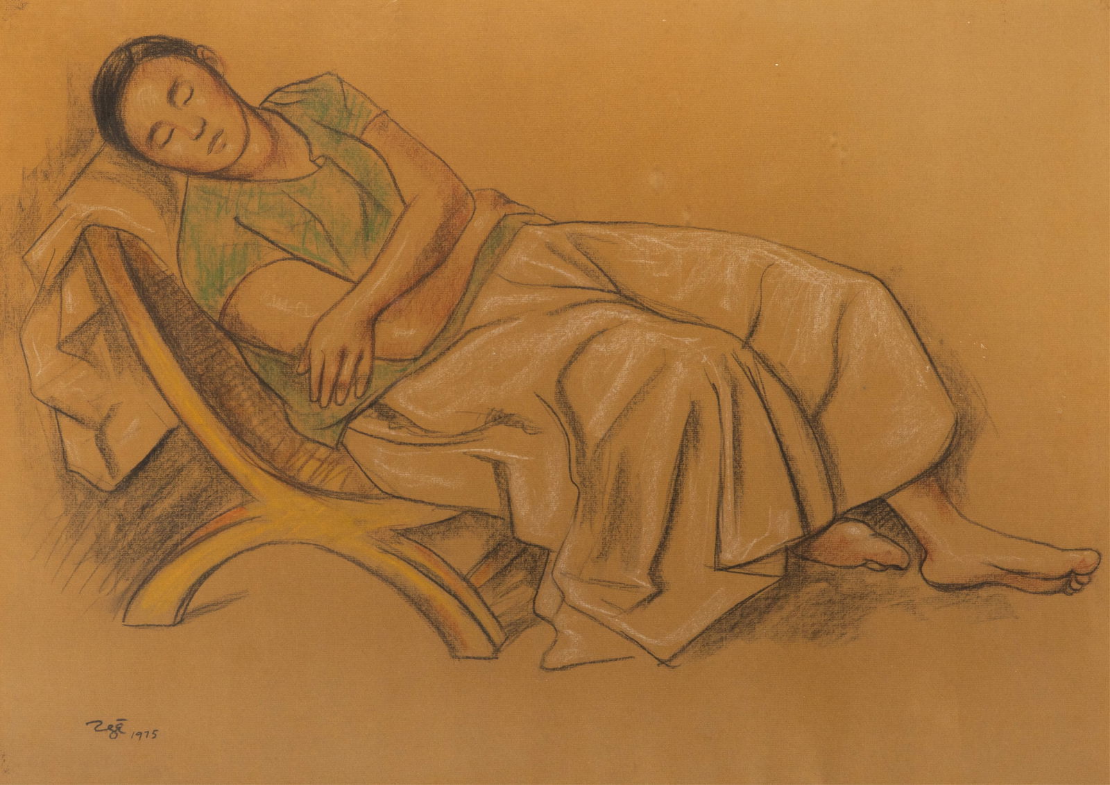 FRANCISCO ZUNIGA (Costa Rican/Mexican, 1912-1998): "Mujer" (1975) Pencil/Coloured Pencil on Kraft Paper Signed and dated lower left Sight H. 18 15/16" x W. 26 3/4"