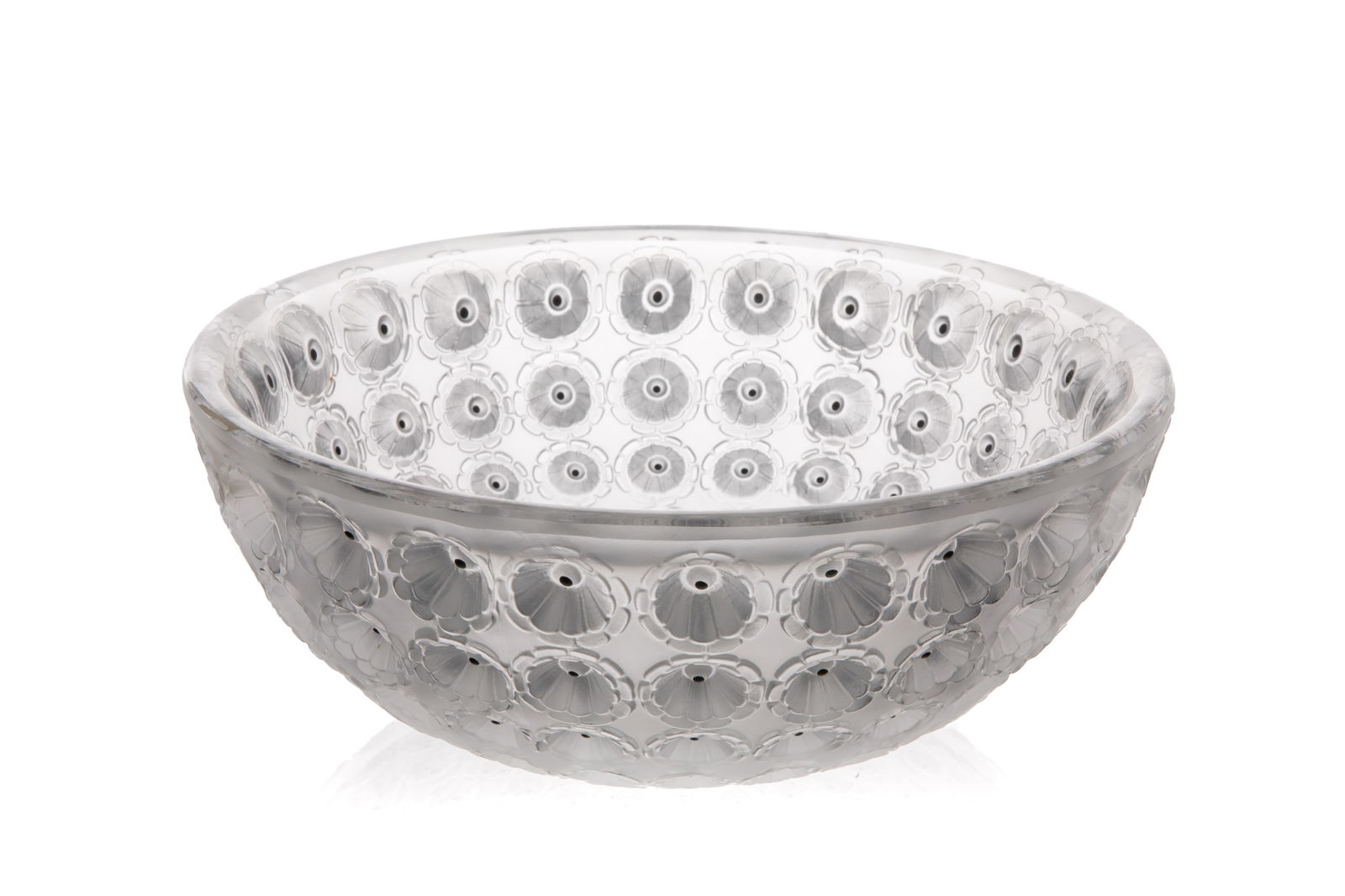 LALIQUE FRANCE "NEMOURS" FROSTED CLEAR BOWL: Dia. 10" (26 cm)