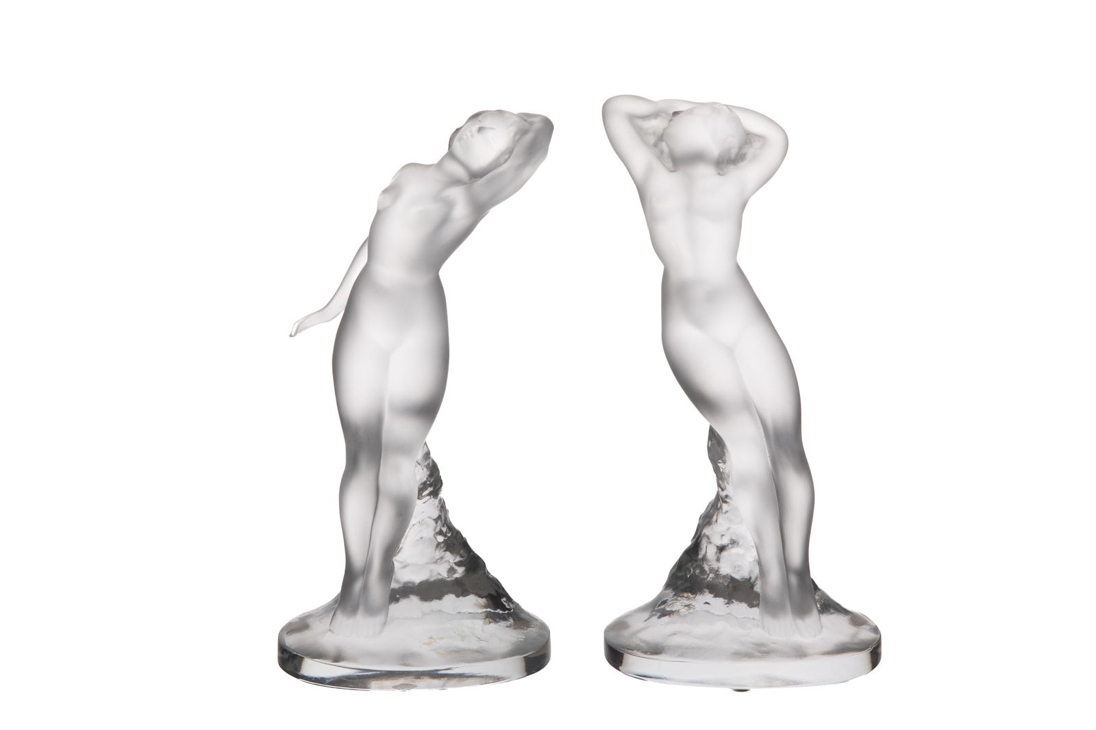 TWO LALIQUE "DANSEUSE BRAS LEVES" FIGURES: Dancer with raised arms figures H. 9 1/2" (24 cm)