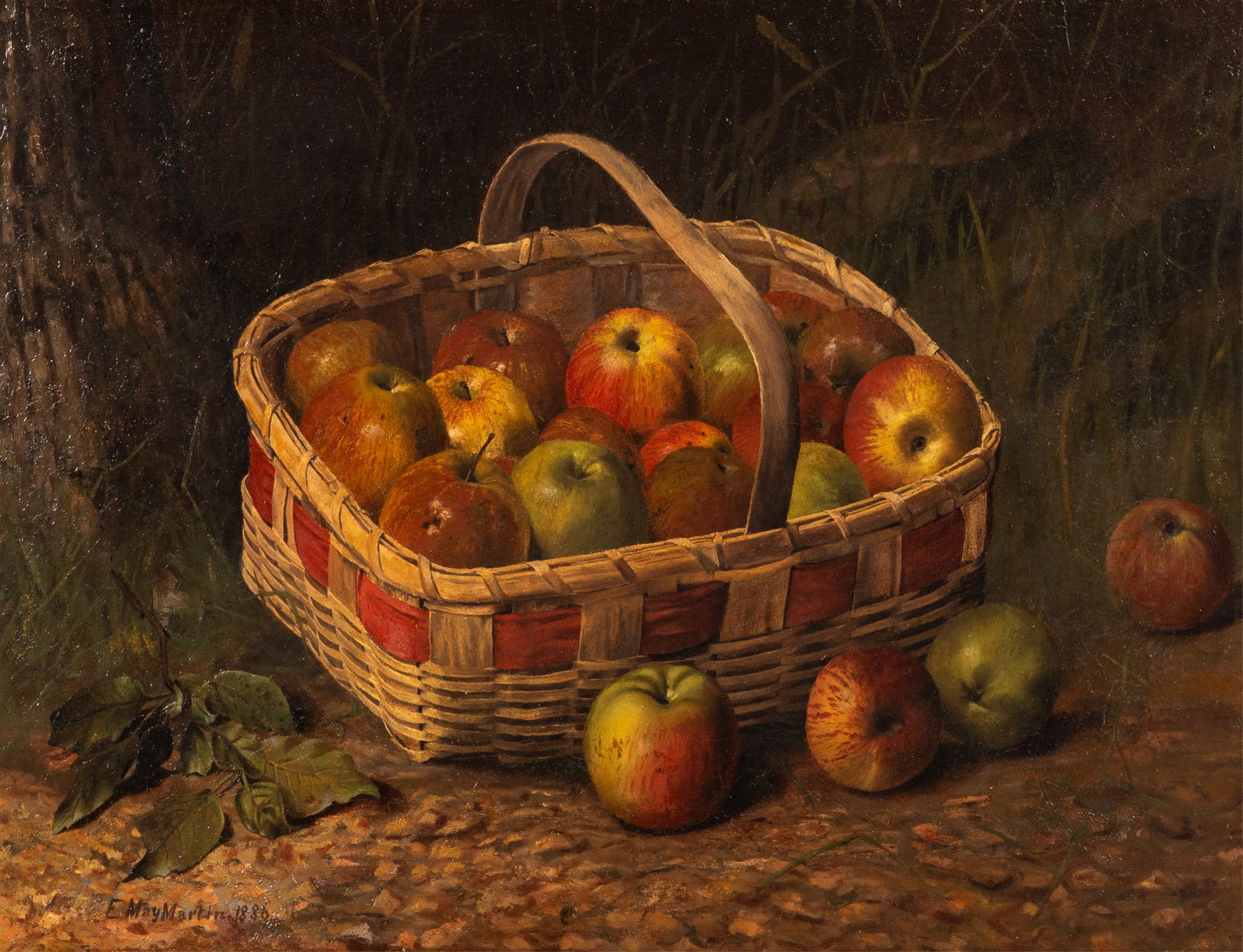 EMMA MAY MARTIN (Canadian, 1865-1957): Still Life - Basket of Apples Oil on canvas Signed lower left H. 21 1/4" x W. 27 3/4"