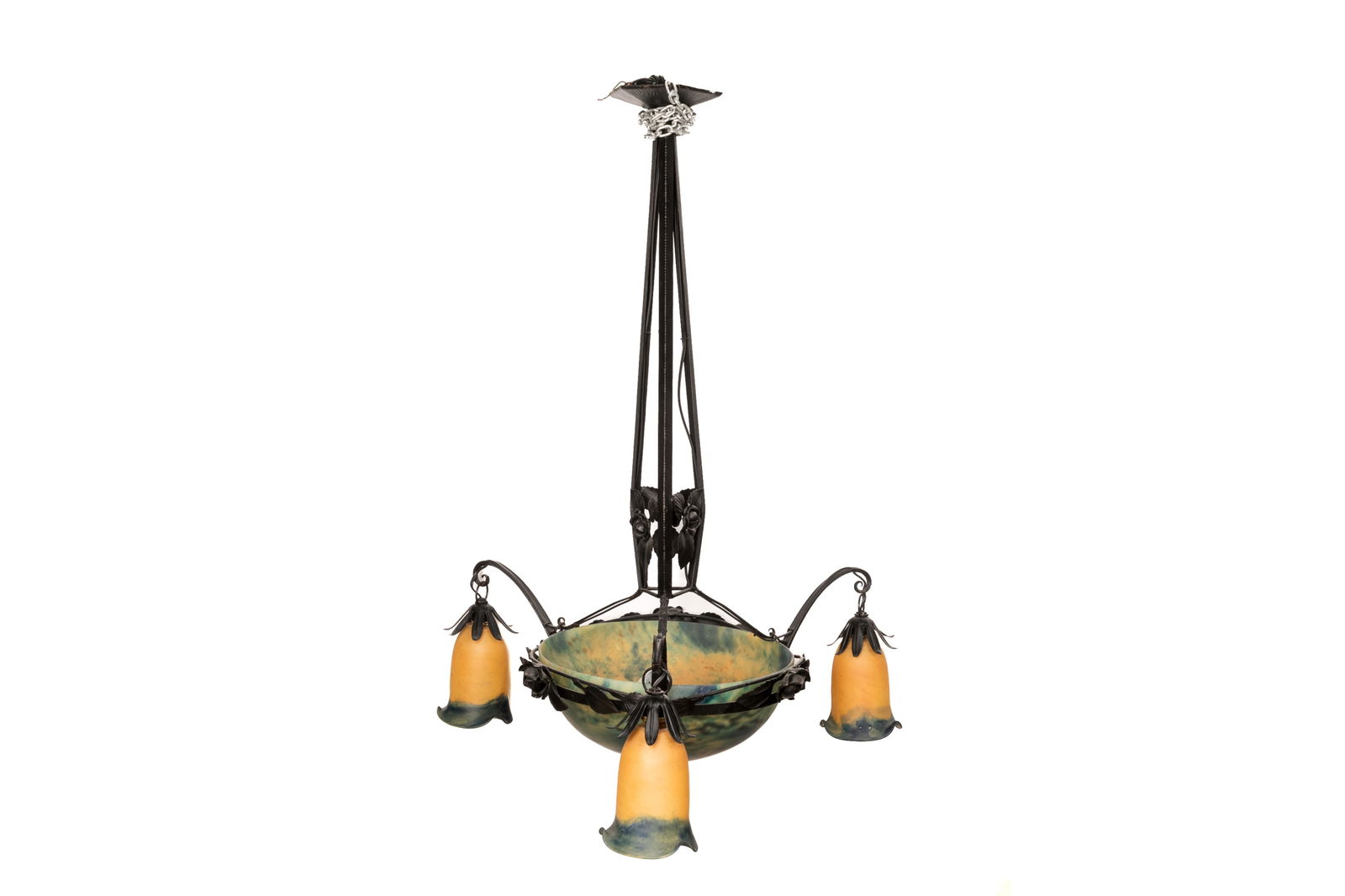 ART NOUVEAU WROUGHT IRON & GLASS FIXTURE (1 of 5)