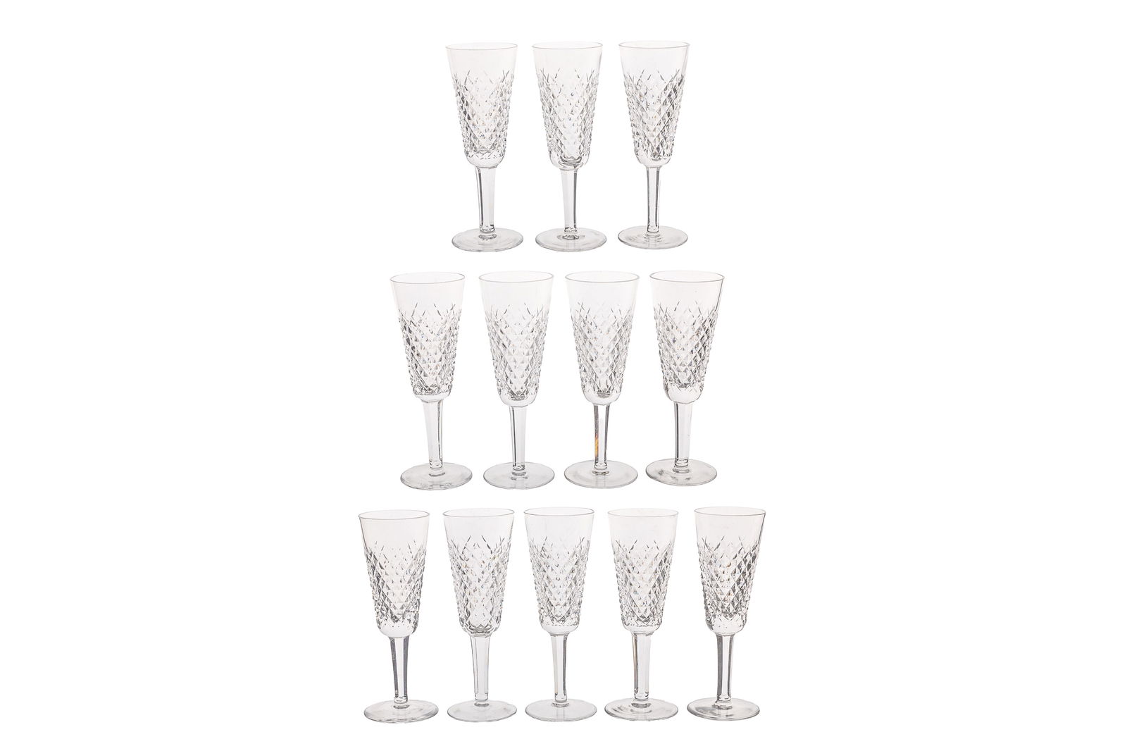 TWELVE WATERFORD ALANA CUT GLASS CHAPMAGNE FLUTES (1 of 3)