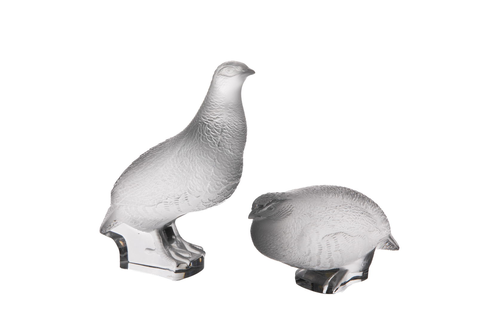 TWO LALIQUE FRANCE FROSTED GLASS QUAILS (1 of 5)