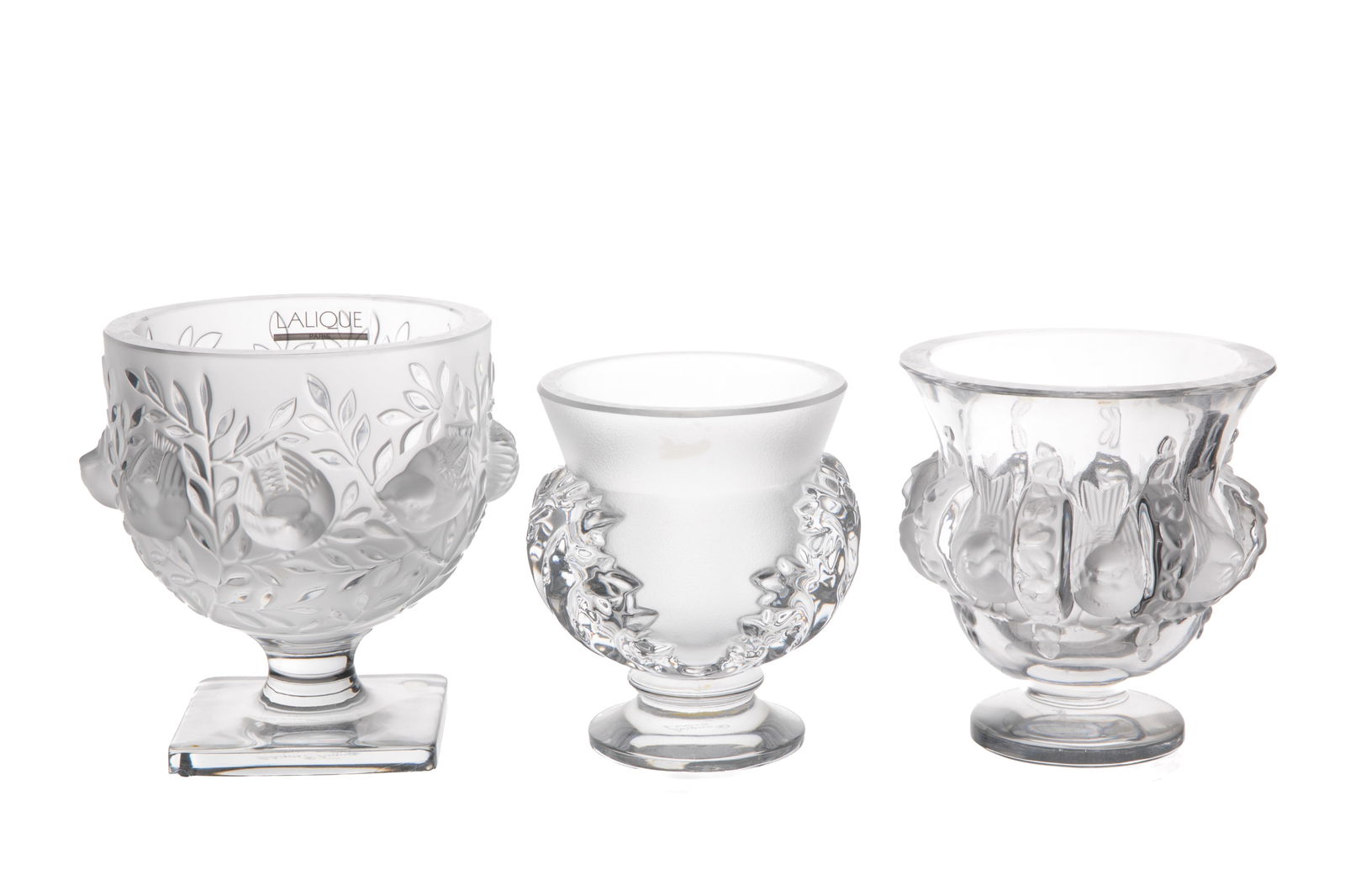 THREE LALIQUE FRANCE FROSTED & CLEAR VASES (1 of 5)