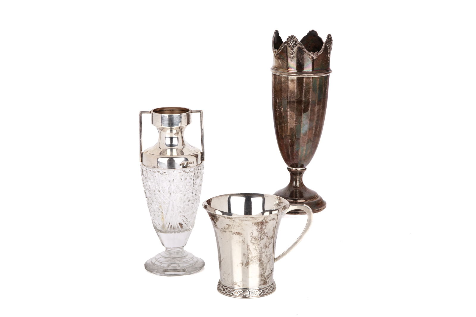TWO SILVER VASES AND ONE SILVER CUP, 333g (1 of 5)