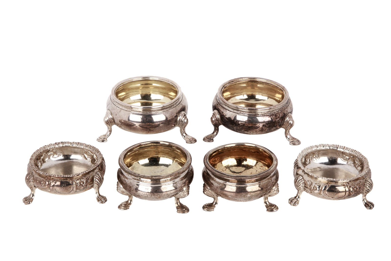 THREE PAIRS OF ENGLISH SILVER SALTS, 470g (1 of 5)