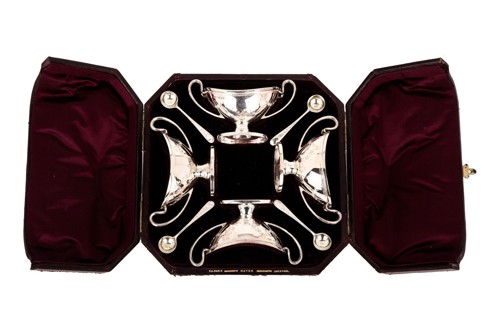 CASED VICTORIAN SILVER SALTS SET, 327g (1 of 5)