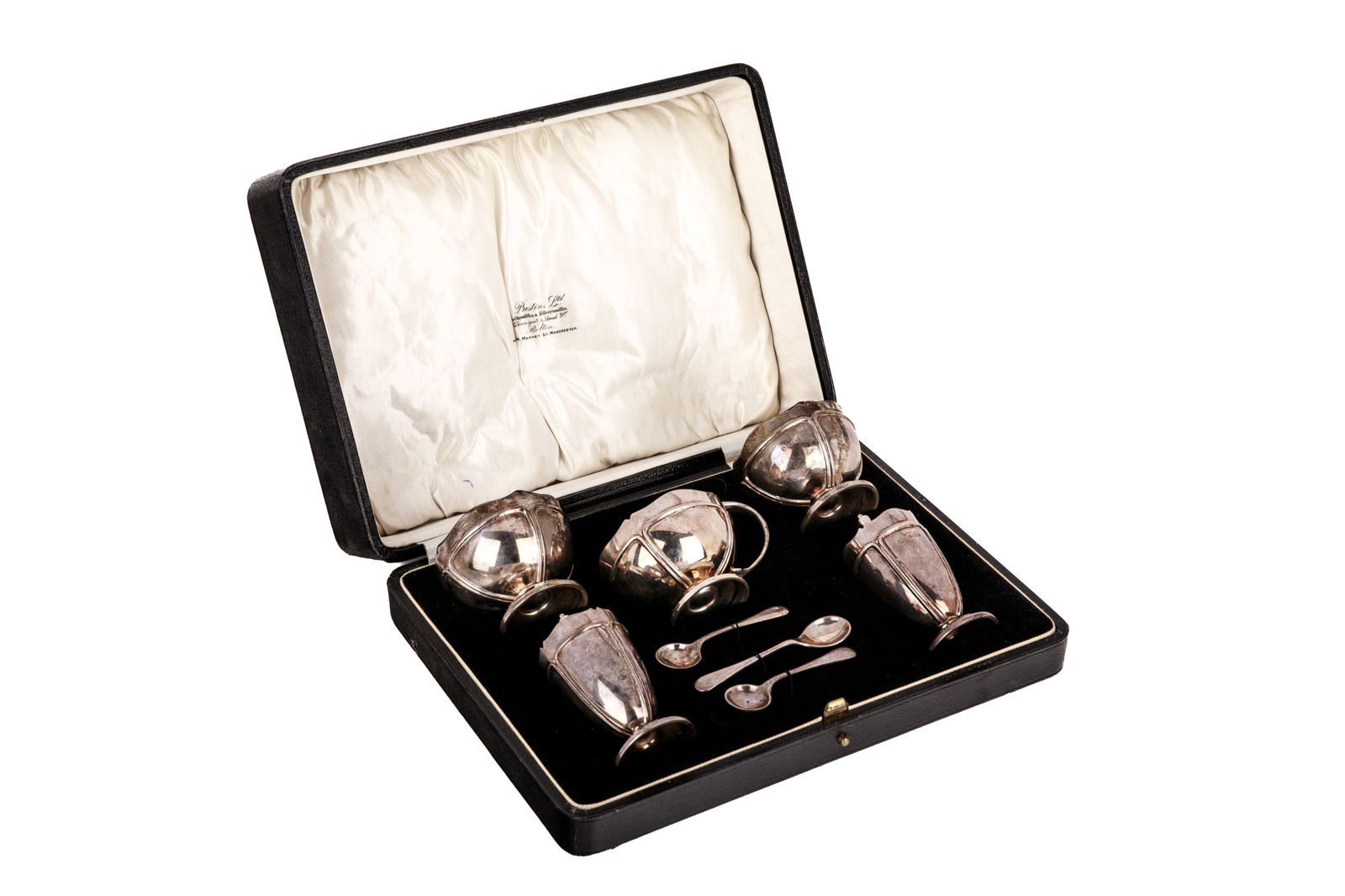 ART NOUVEAU ENGLISH SILVER CONDIMENT SET, 388g (1 of 5)