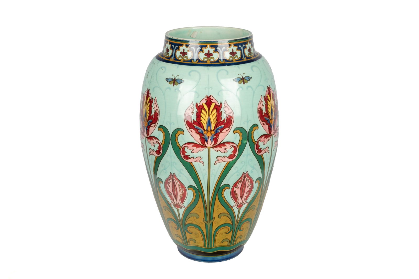 FRENCH FAIENCE SARREGUEMINES POTTERY VASE (1 of 4)