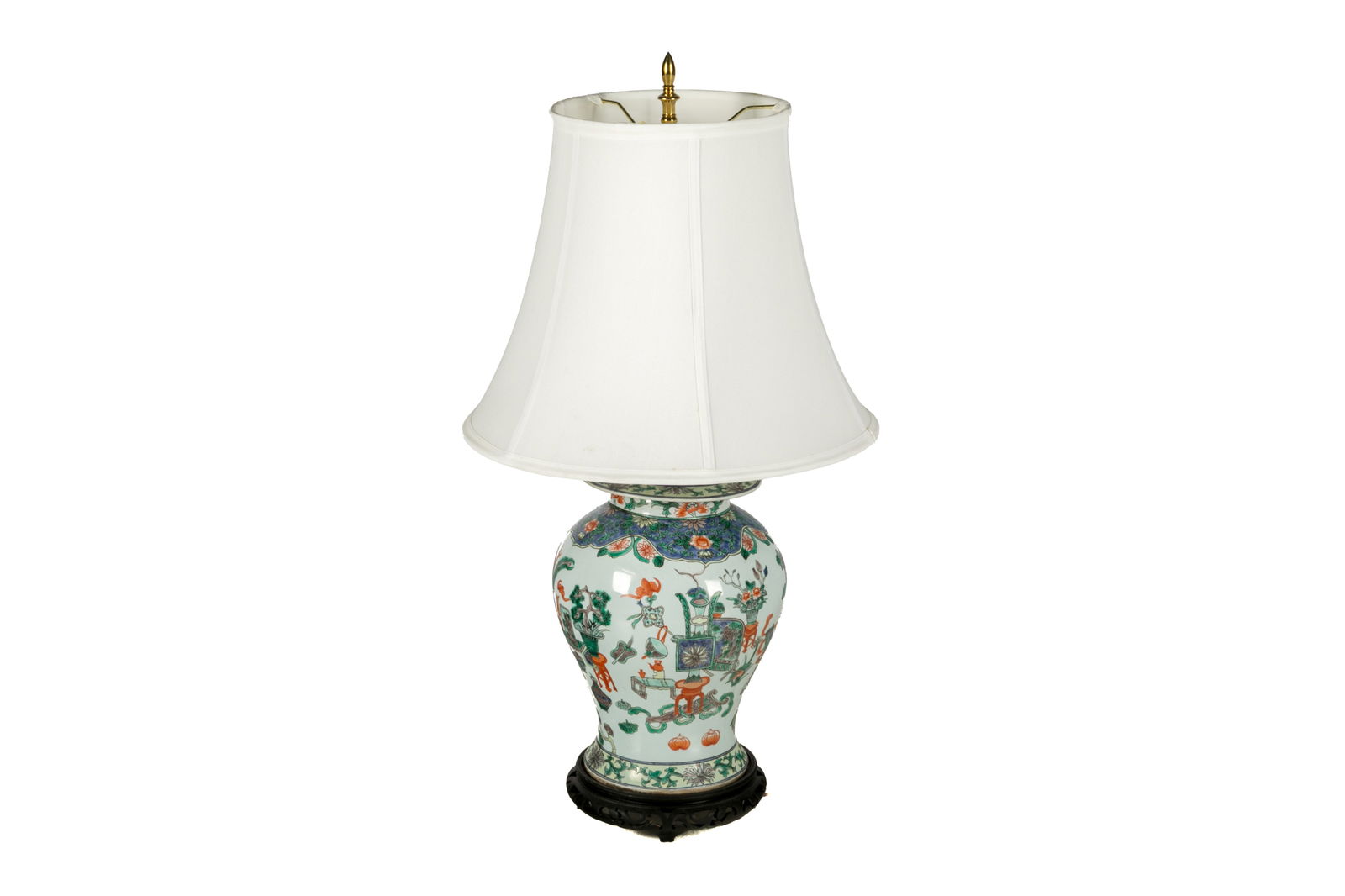 FAMILLED VERTE CHINESE PORCELAIN LAMP: H. 17" Overall H. 31"