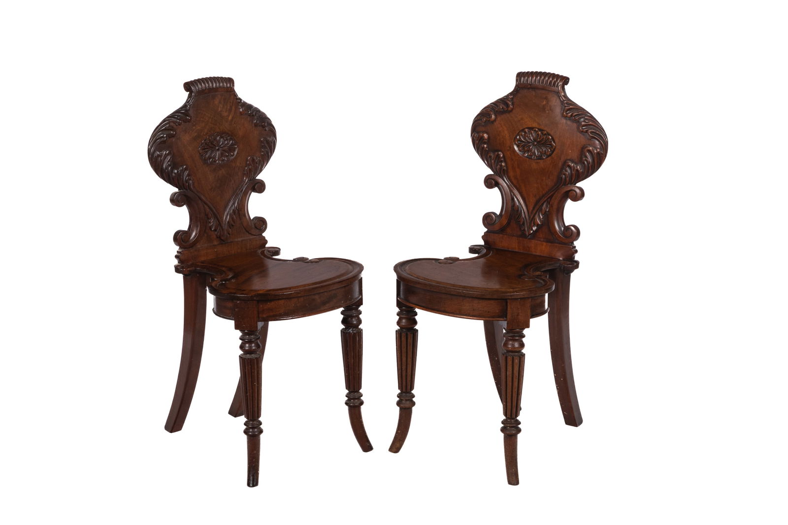 PAIR OF WILLIAM IV ENGLISH MAHOGANY HALL CHAIRS (1 of 4)