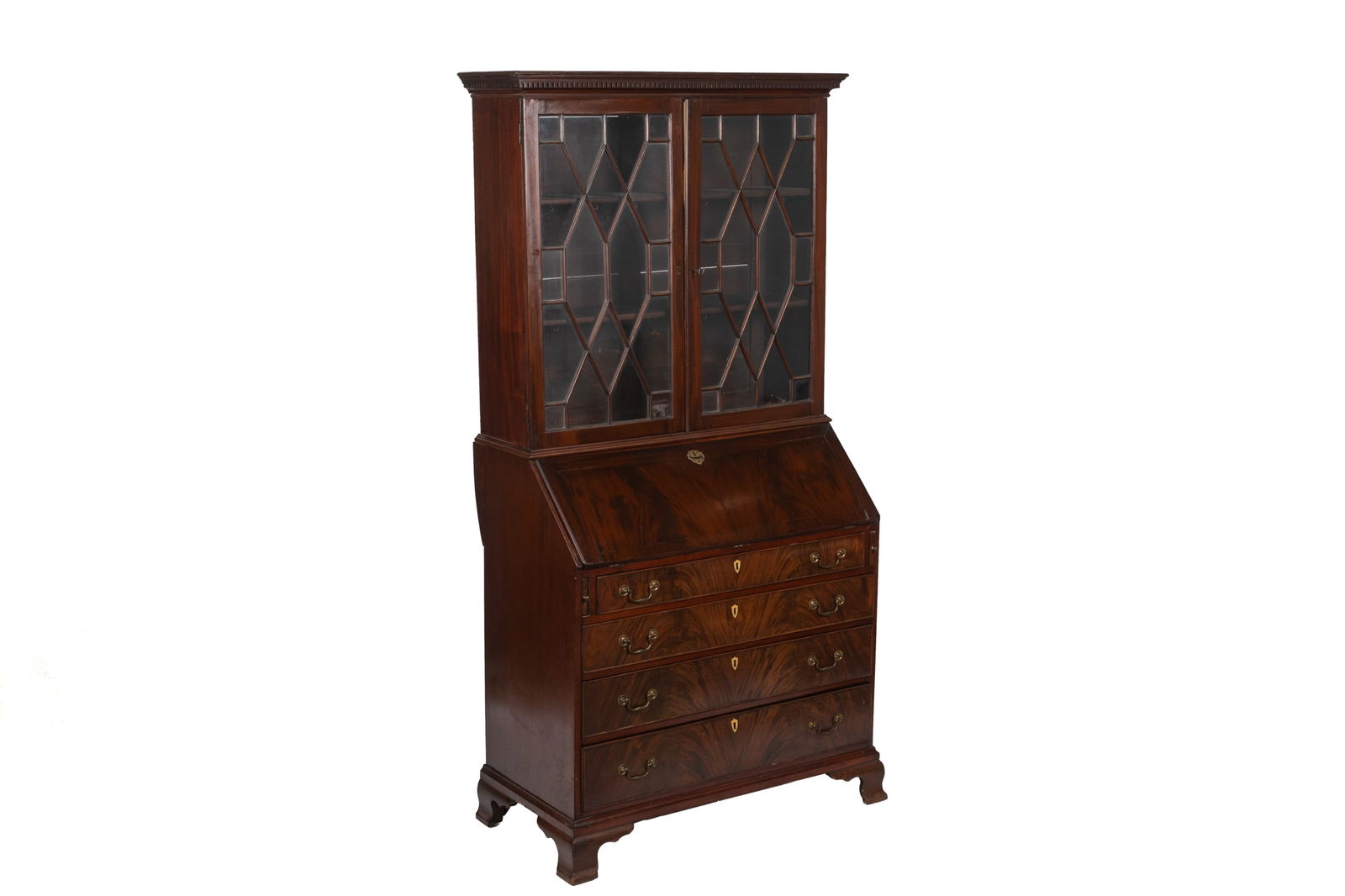 19th C ENGLISH MAHOGANY SECRETAIRE BOOKCASE (1 of 8)