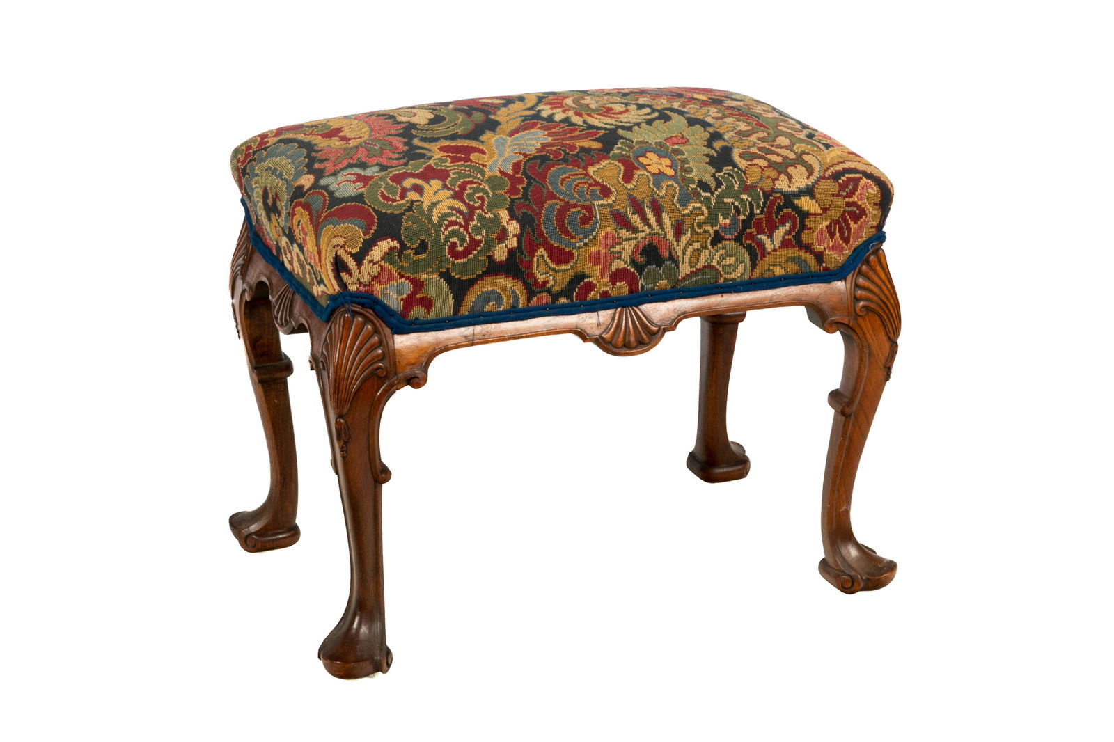 ENGLISH CARVED CABRIOLE-LEG FOOTSTOOL (1 of 3)
