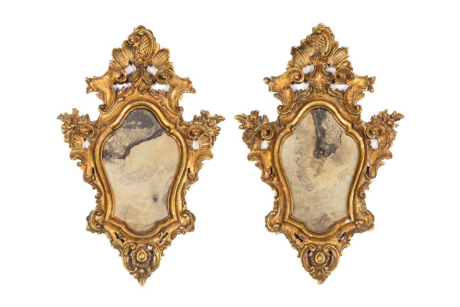 PAIR OF ANTIQUE ITALIAN CARVED GILTWOOD MIRRORS (1 of 2)