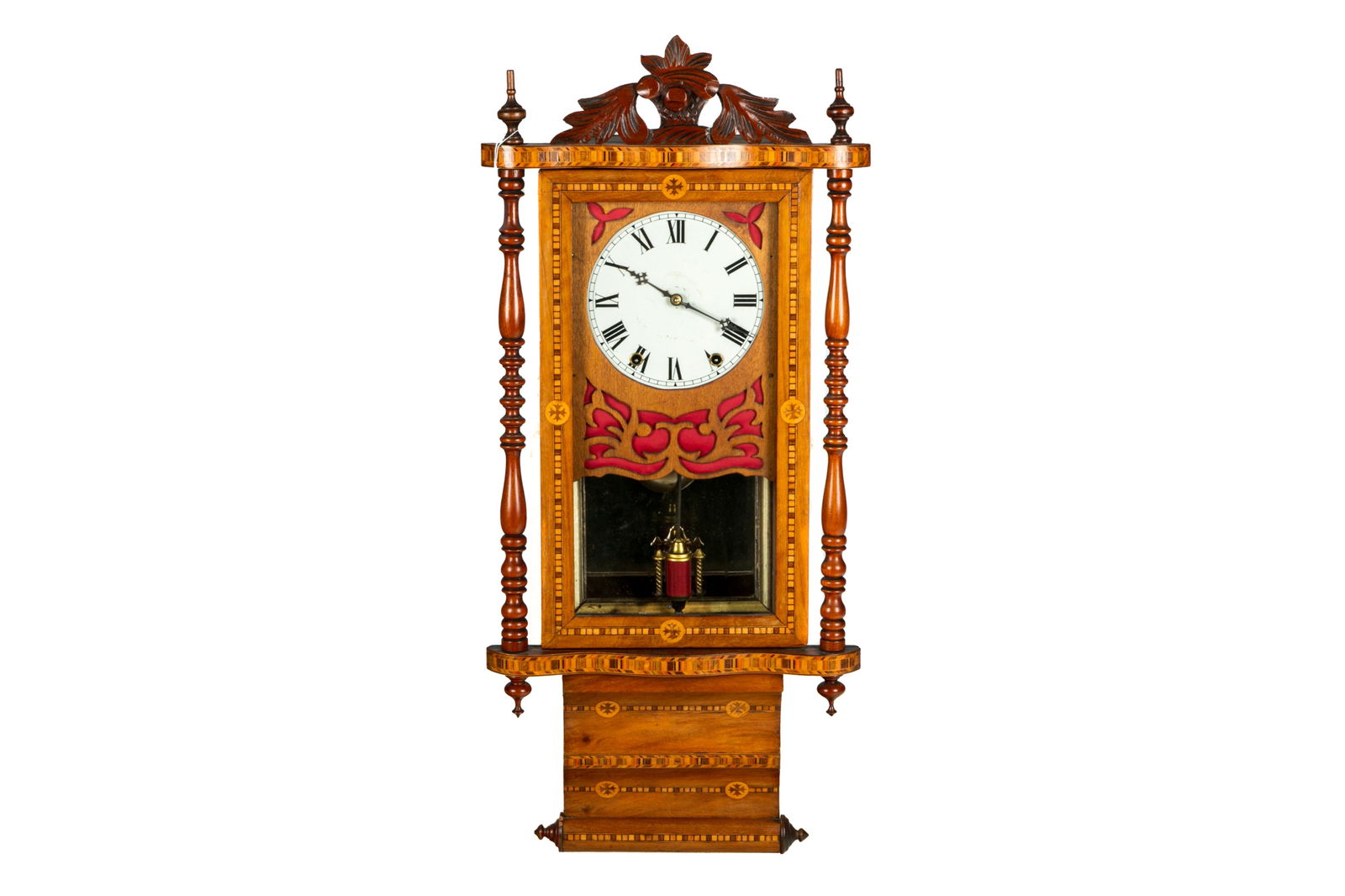 19th C MIXED INLAY WALL CLOCK (1 of 4)