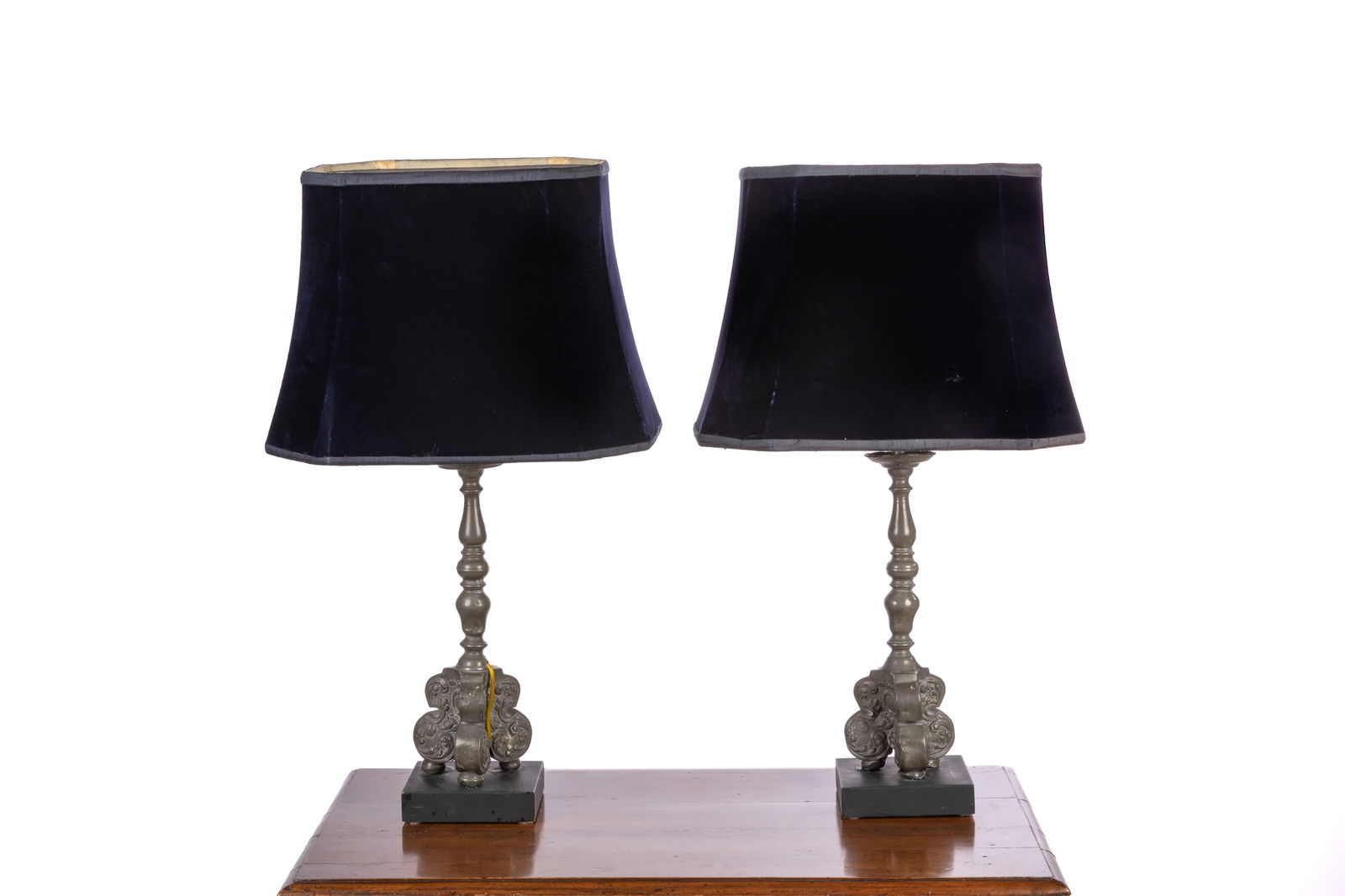 PAIR OF ANTIQUE PEWTER PRICKET TABLE LAMPS (1 of 2)