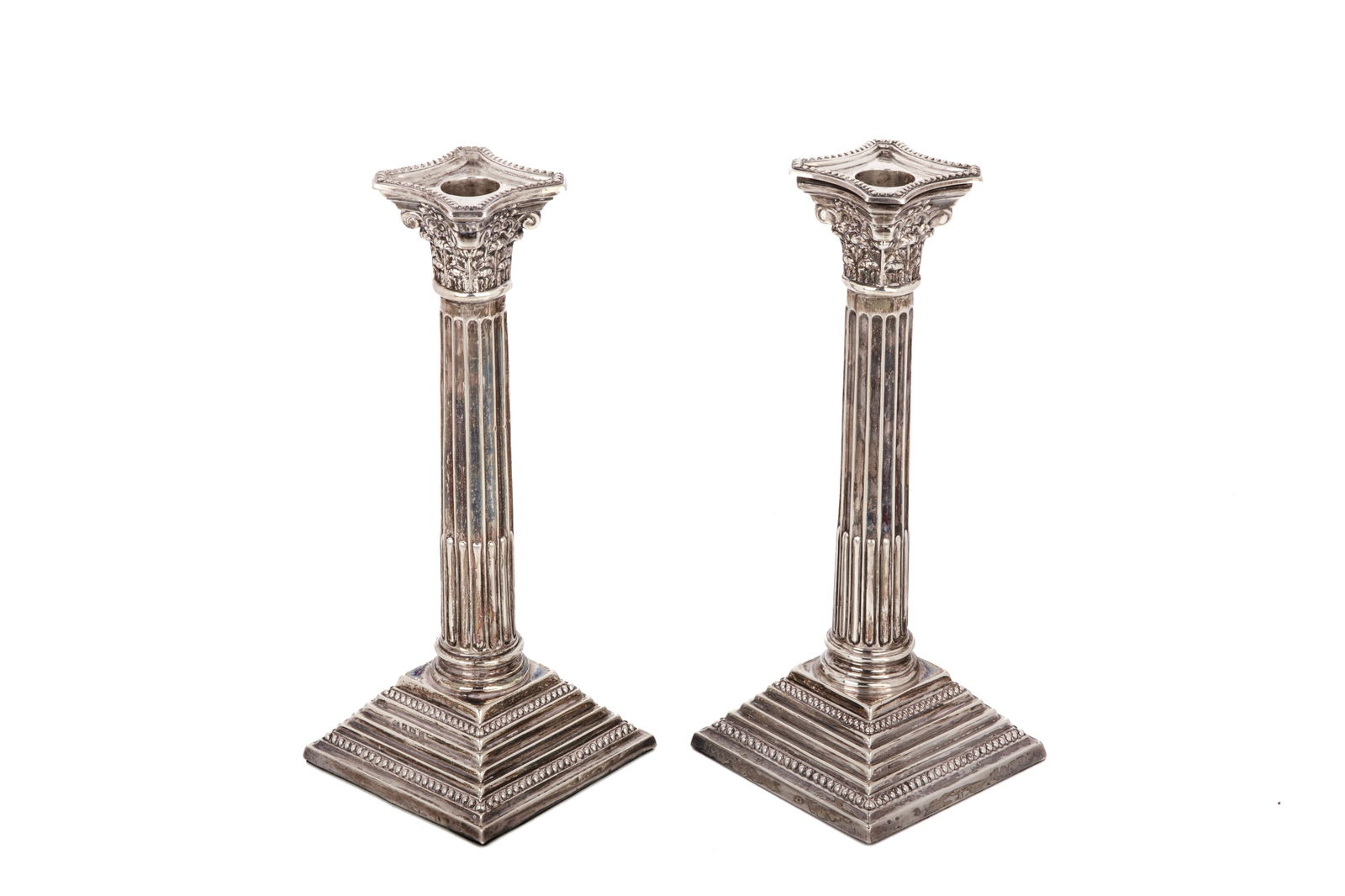 TWO SILVER CORINTHIAN COLUMN FORM CANDLESTICKS - 2