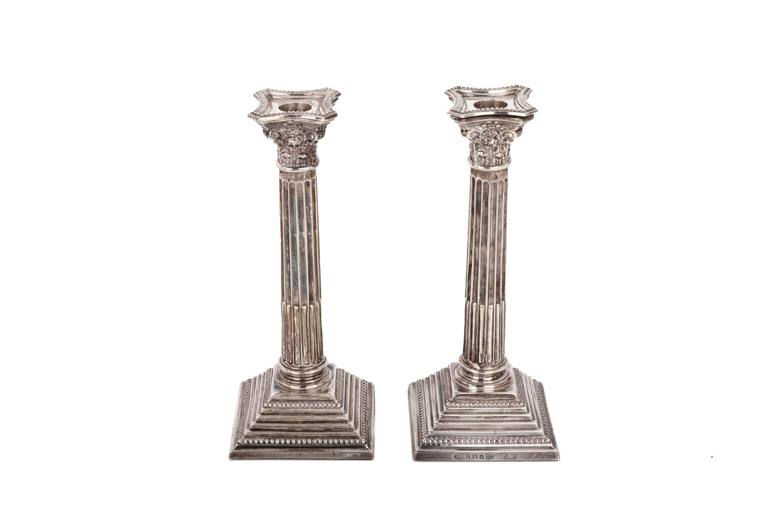 TWO SILVER CORINTHIAN COLUMN FORM CANDLESTICKS - 3