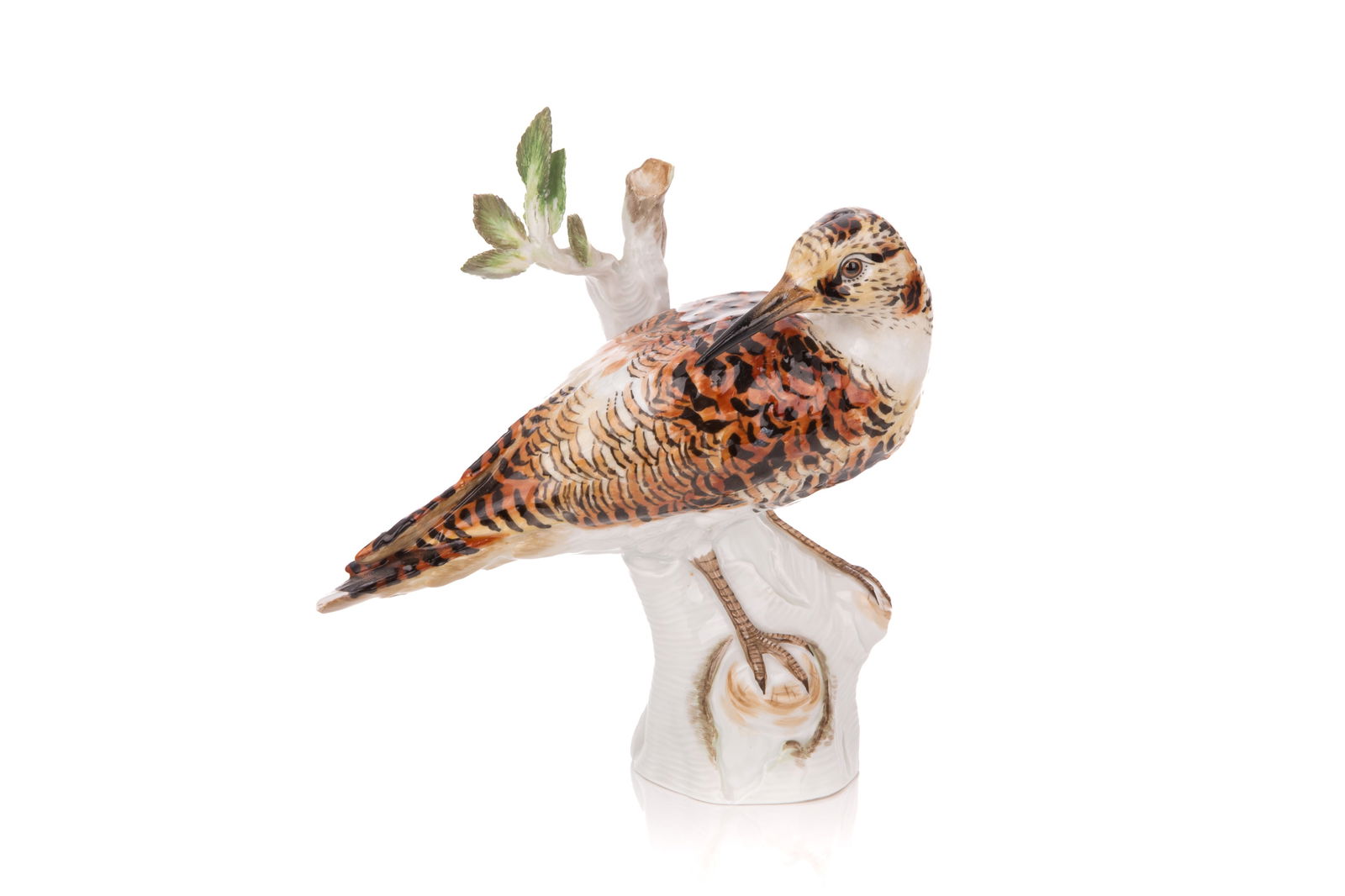 MEISSEN PORCELAIN BIRD FIGURE: Of a Waldschnepfe / Eurasia Woodcock bird after an 18th C Kandler mould. Cross Swords mark. H. 9"
