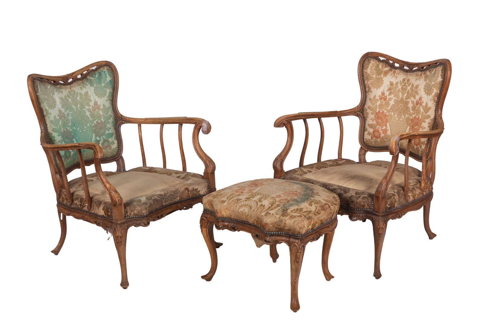 PAIR OF ART NOUVEAU ARM CHAIRS & OTTOMAN (1 of 4)