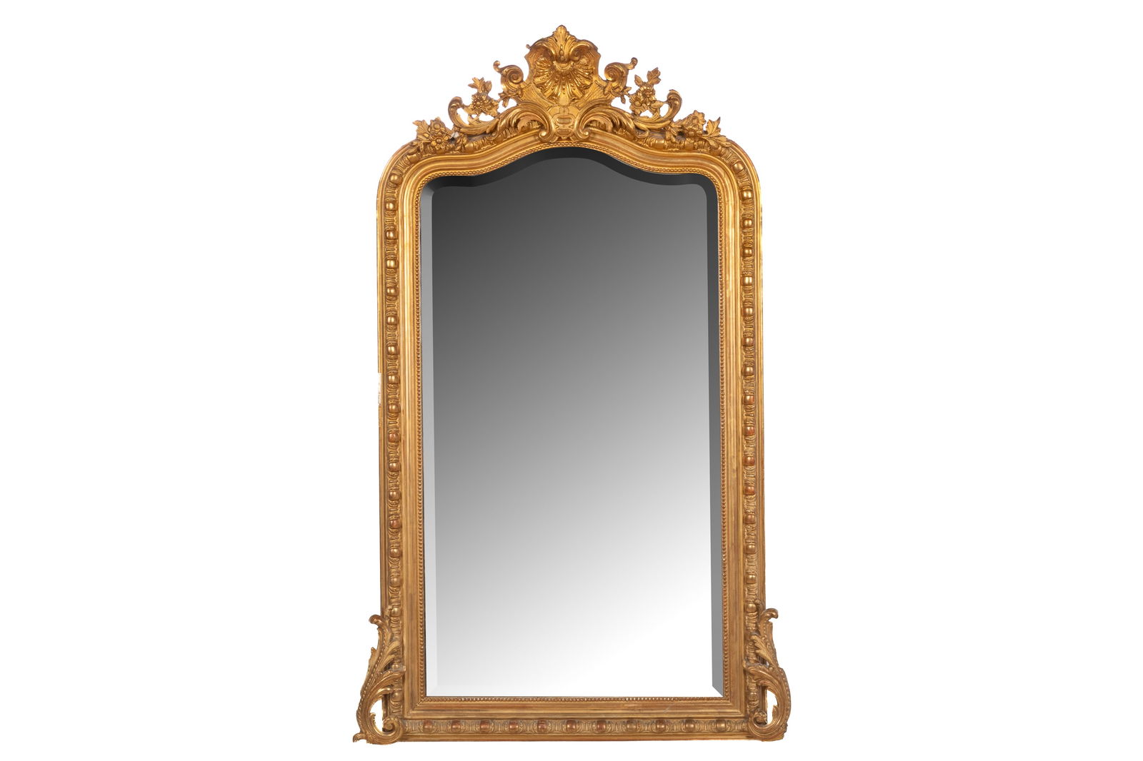 FRENCH BAROQUE CARVED GILTWOOD OVER MANTLE MIRROR (1 of 2)